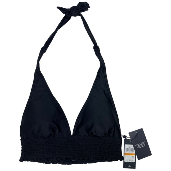 Tommy Hilfiger Black Smocked Halter Bikini Womens Swim Top Size Small - Picture 4 of 11